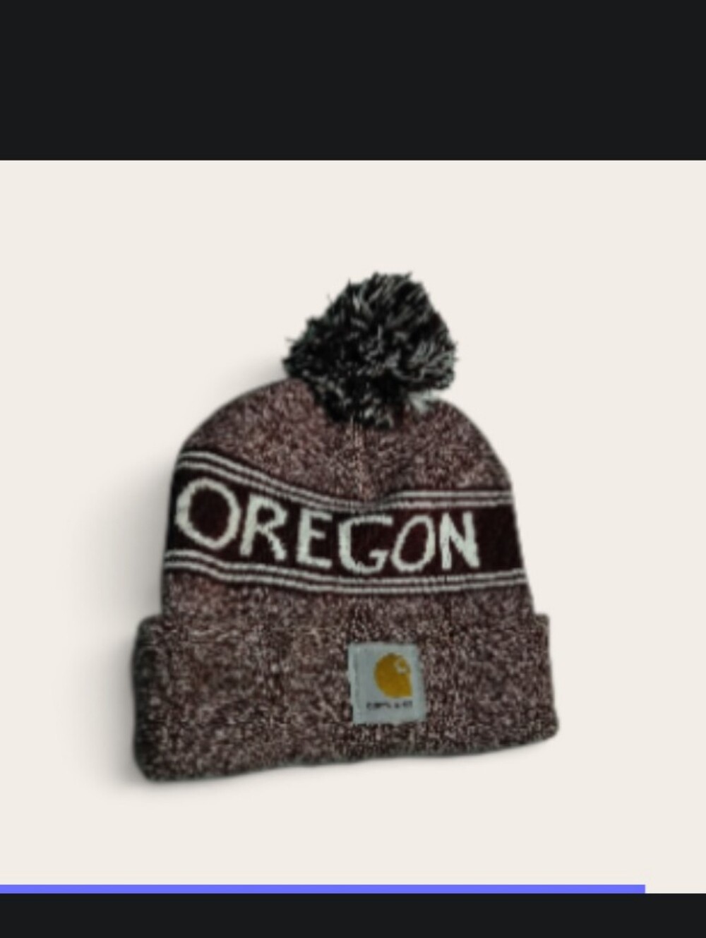 Carhartt Maroon and White Pom Knit Beanie- Oregon